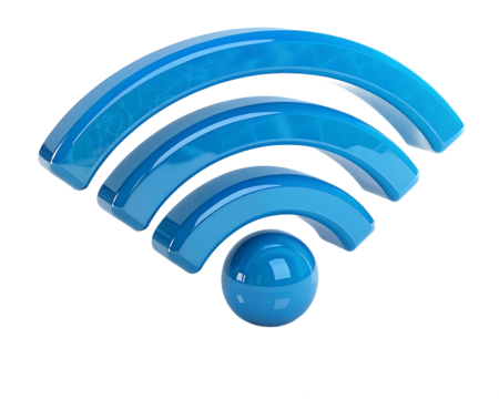 Shiny Blue Wireless Internet Connection Symbol with Dark Background for Modern Technology Access and Communication Needs