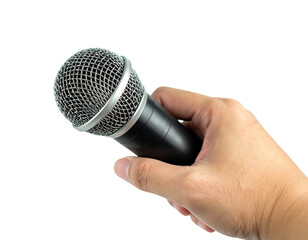 Human Hand Gripping Black Microphone for Singing or Speaking PNG