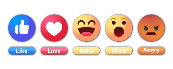 Trending Social Media Reaction Emojis – Like, Love, Haha, Wow, Angry Icons. Vector Illustration Concept