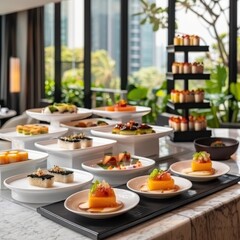 Elegant Dessert Display at Modern Restaurant with Variety of Treats