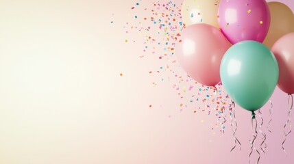 confetti balloon colourful Backgrounds Vibrant party balloons filled with multicolored confetti, with a smooth, colorful gradient as a lively backdrop.