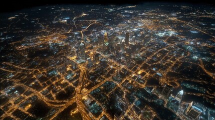 city lights aerial nighttime view