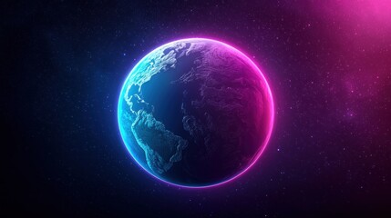 earth futuristic Digital Earth with futuristic neon lights, set against a dark technological backdrop, emphasizing innovation.