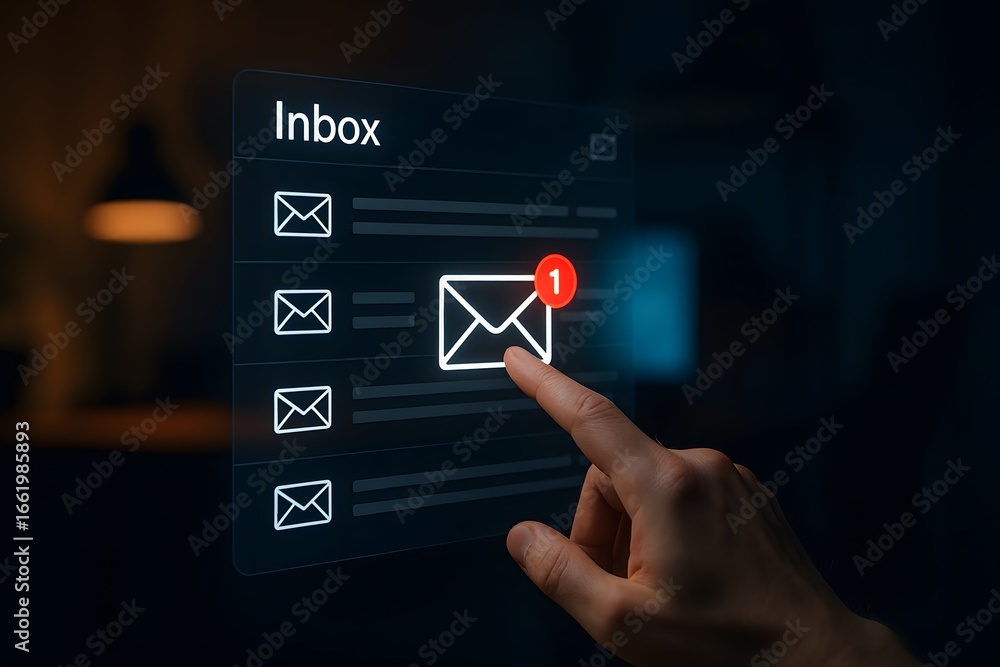Aufkleber a person interacts with an email inbox icon on a modern digital display.