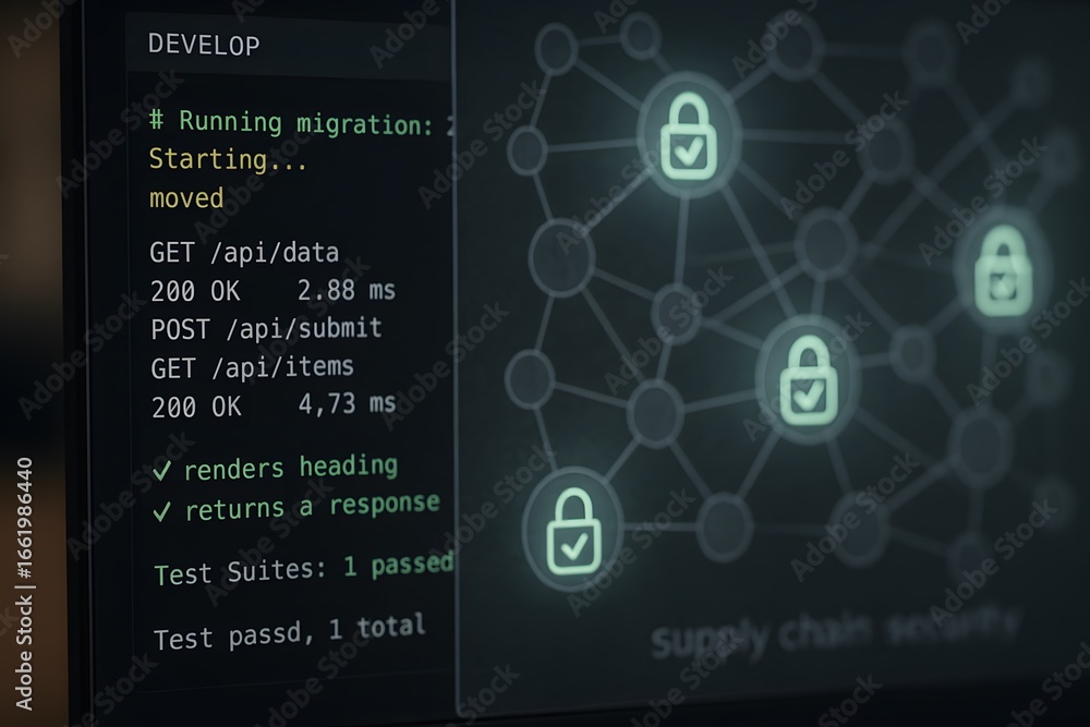 Poster a detailed screen showcasing the visual representation of a secure supply chain network.