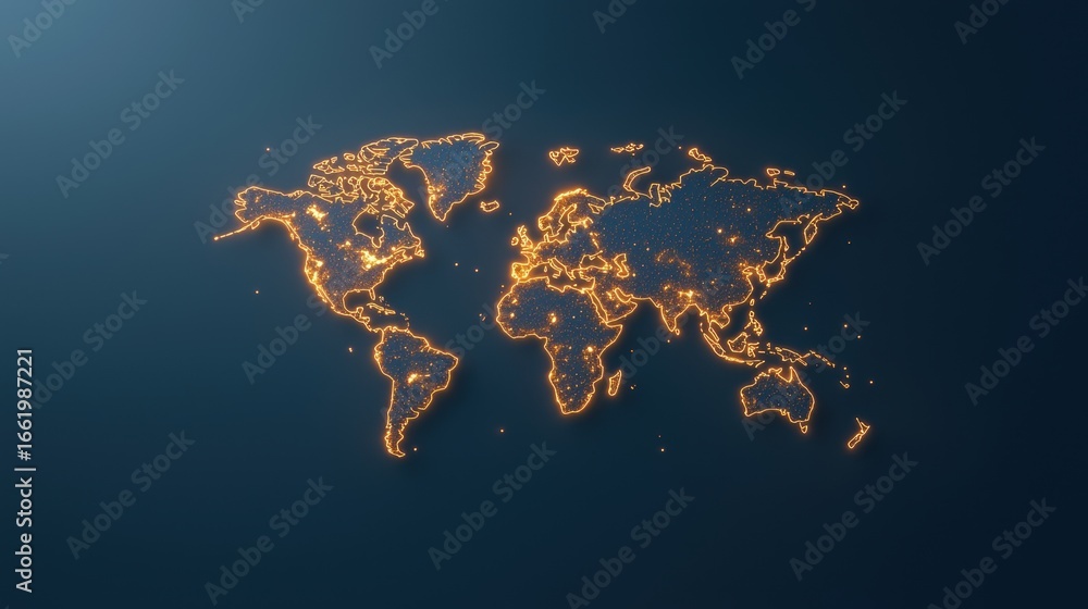Poster world map glow brightly glowing world map emphasizing interconnectedness and global expansion, set a