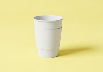 Blank white coffee cup with sleeve on plain pale yellow background simple design product mockup