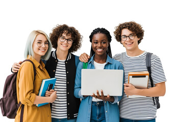 A diverse and joyful group of young students smiling together, representing the vibrant blend of cultures and ideas crucial for academic success and future innovation.