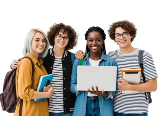 A diverse and joyful group of young students smiling together, representing the vibrant blend of cultures and ideas crucial for academic success and future innovation.