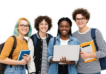 Diverse and enthusiastic young students collaborating on their educational journey, showcasing a bright future and academic success together