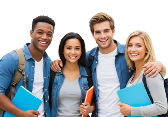 A vibrant group of diverse young students, full of optimism and joy, ready to embark on their educational journey with bright smiles and shared aspirations for success.