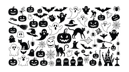 Halloween Silhouettes: A collection of iconic Halloween elements arranged in a visually engaging way. The artwork showcases the spooky spirit of Halloween.