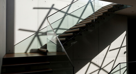 Fototapeta premium Modern staircase with glass and metal design.