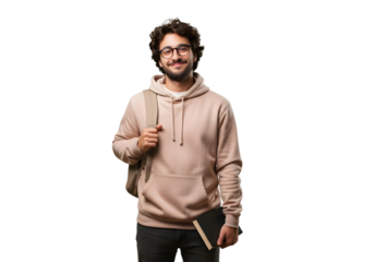 A confident and ready young student, with a bright smile, carrying a backpack and book, embodying readiness for academic pursuits and future achievements.