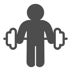 Athlete man with two handed barbell solid icon, body building concept. Vector graphics. Human holding heavy barbell sign on white background, glyph style icon for mobile or web design.