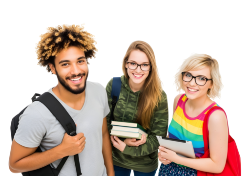 A vibrant, diverse group of happy university students, full of dynamic energy, eagerly mix ideas and knowledge, ready for a bright academic future.