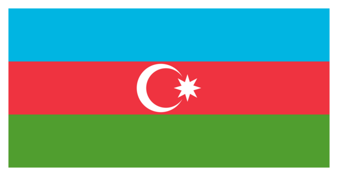 Transparent PNG file of vVector graphic of the Azerbaijan flag. Comprised of three blue, red and green horizontal stripes with a white moon and star symbol in the centre - Powered by Adobe
