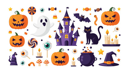 Halloween Decoration: A delightful assortment of festive decorations including pumpkin, ghost, castle, and sweets, creating a whimsical and inviting atmosphere.