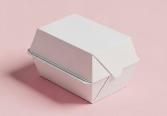 Blank white takeaway food container on a pink background minimal and simple design