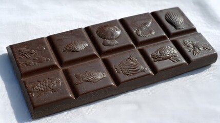 Artisan chocolate bar with sea life embossed design in rich brown color