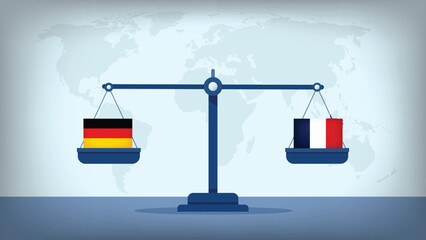 Balance Scale with Germany vs France Flags , International Relations and Global Trade Concept Vector
