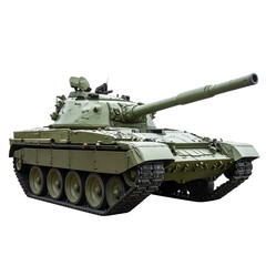 Military Tank in Angled Three-Quarter View with Camouflage Pattern, Transparent Background
