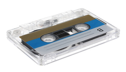 Fototapeta premium One audio cassette with blank label isolated on white