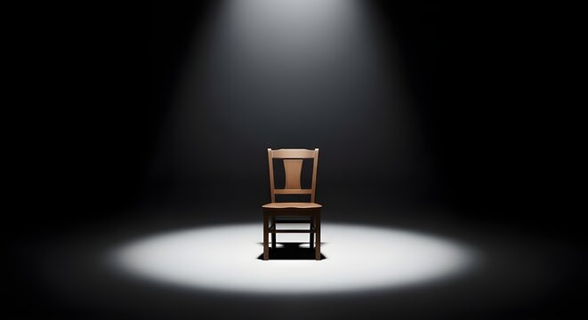 Empty chairs under spotlights as a symbol of silence, loss, and commemoration of the International Day for Victims of Enforced Disappearances”
