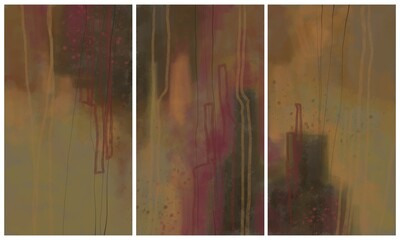 Modern interior triptych. The picture is painted by hand on a tablet.