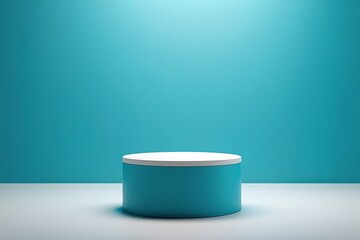 Blue podium for product display with a white surface