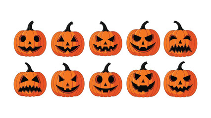 Spooky Pumpkin Patch: An assortment of carved pumpkins with various expressions, embodying the spirit of Halloween.