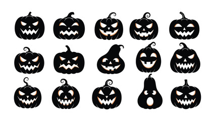 Spooky Jack-o'-lanterns Silhouette: A collection of carved pumpkins with glowing eyes and sinister grins, captured in a spooky silhouette, embodying the spirit of Halloween.