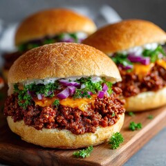 Sloppy Joe Burgers with Cheese and Onions
