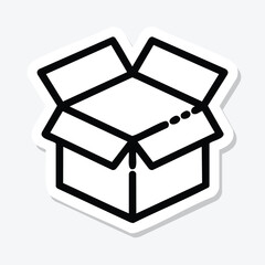 Simple black and white illustration of an open cardboard box for shipping.