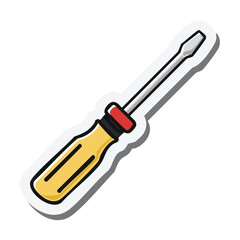 A detailed illustration of a yellow handled flathead screwdriver, isolated on white.