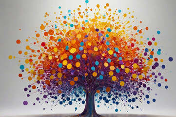 Vibrant abstract tree bursting with colorful dots explosion