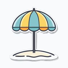 A colorful illustration of a beach umbrella on a sandy island, representing summer vacation.