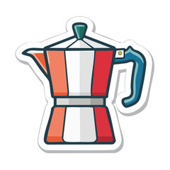 A detailed illustration of a classic Italian stovetop espresso coffee maker in vibrant colors.