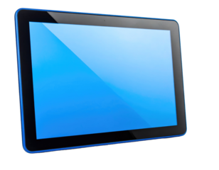 Blue Tablet with Blank Screen on White Background for Mockup Use