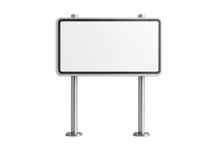 Empty White Signboard on Two Metal Supports Isolated on White Background