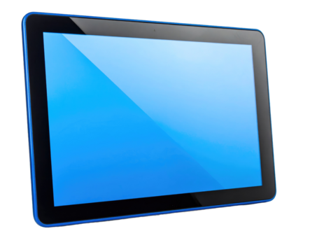 Blue Tablet with Blank Screen on White Background for Mockup Use