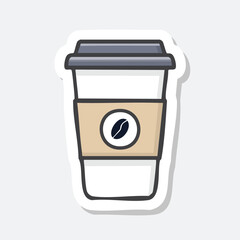 Illustration of a coffee cup with a sleeve and a coffee bean logo on it.