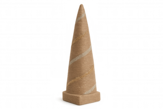 Golden-striped beige ornament hanging against transparent backdrop, highlighting seasonal holiday decor elegance