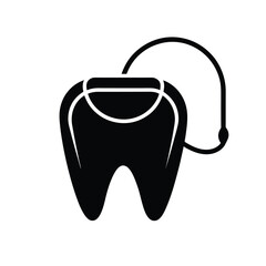 Dental floss silhouette icon for oral hygiene and dental care