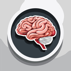 Anatomy illustration of a human brain, showcasing its intricate structure and details within a circular design.