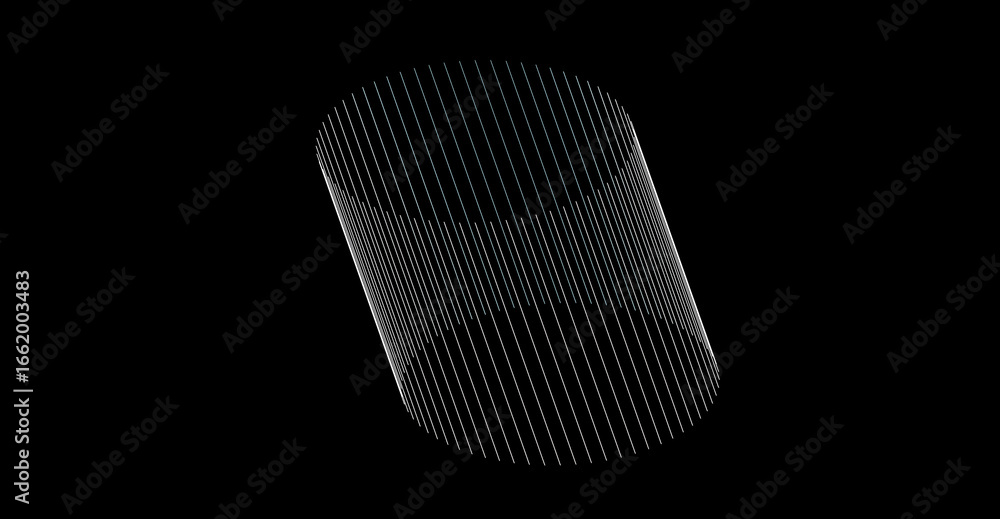 Poster an abstract 3d image, a gray cylinder is isolated against a black background. the cylinder has a set
