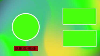 Animated End screen YouTube Colorful YouTube outro template with gradient background, green placeholders for logo and video thumbnails, and a red subscribe button for channel promotion.