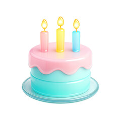 Birthday cake with three candles isolated on transparent background