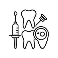 Dental explorer probe and drill outline icon set