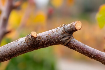 Pruning cuts on tree branches during autumn season Generative AI